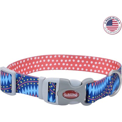 Sublime Sublime Adjustable Dog Collar, Blue Diamond Dots, Small: 8-12-in neck, 3/4-in wide