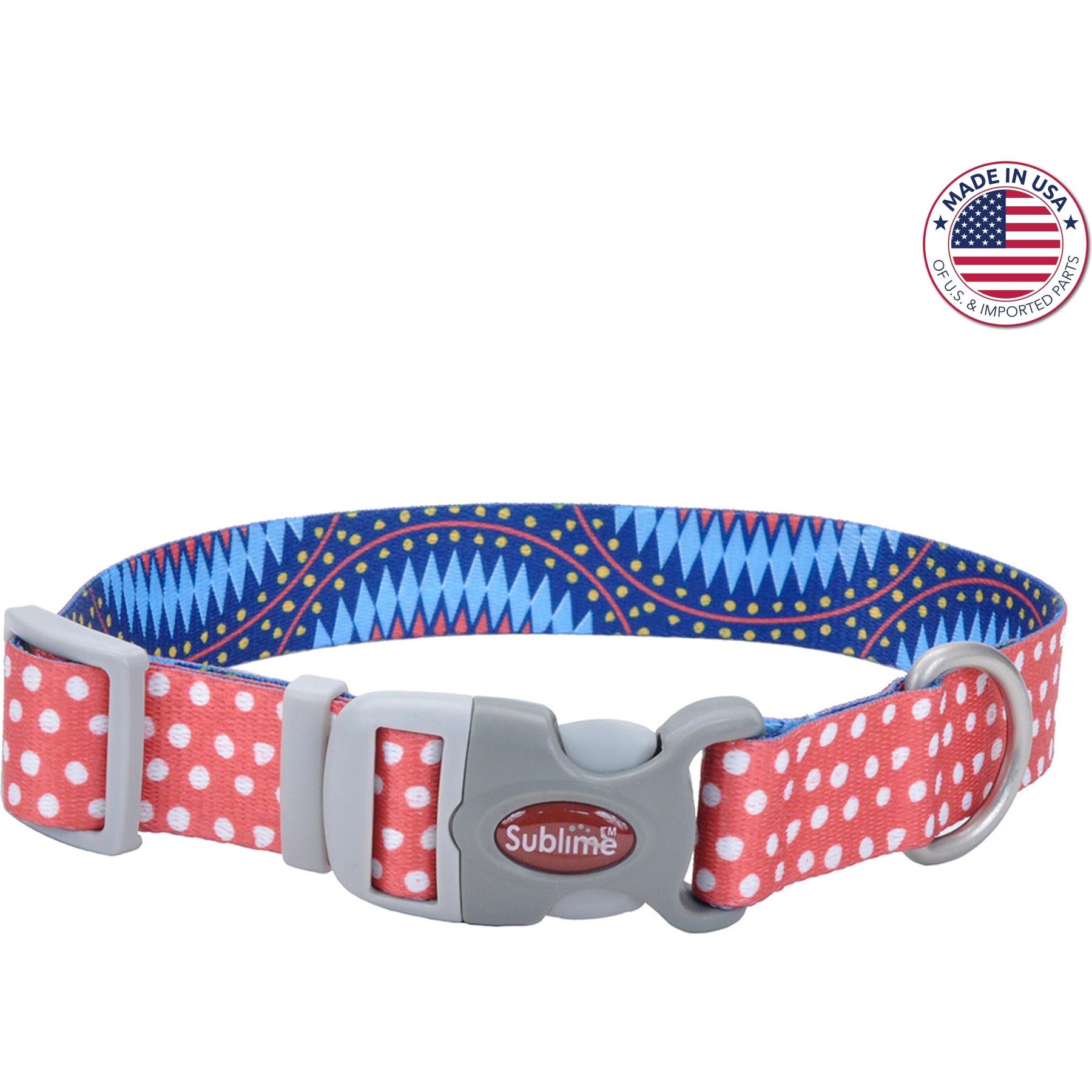 Sublime Adjustable Dog Collar, Dots Blue Diamond, Medium: 12-18-in neck, 1-in wide