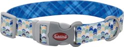 Sublime Adjustable Dog Collar, Green Yellow & Navy Chevrons, Small: 8-12-in neck, 3/4-in wide