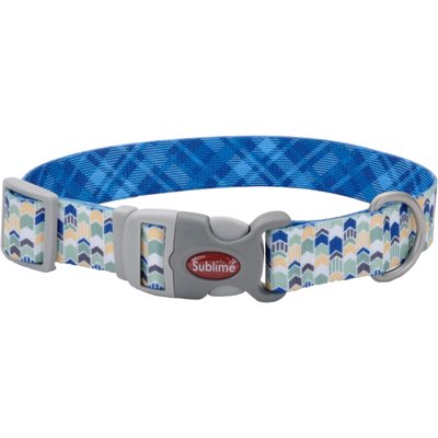 Sublime Sublime Adjustable Dog Collar, Green Yellow & Navy Chevrons, Small: 8-12-in neck, 3/4-in wide