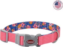 Sublime Adjustable Dog Collar, Pink Houndstooth, Large: 18-26-in, 1 1/2-in wide
