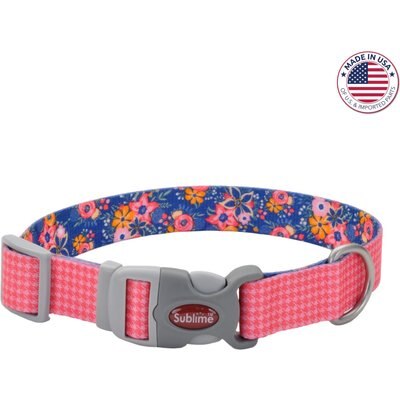 Sublime Sublime Adjustable Dog Collar, Pink Houndstooth, Small: 8-12-in neck, 3/4-in wide