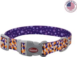 Sublime Adjustable Dog Collar, Purple Orange Cubes, Medium: 12-18-in neck, 1-in wide