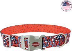 Sublime Adjustable Dog Collar, Red Blue Graffiti with Red Stars, Large: 18-26-in, 1 1/2-in wide