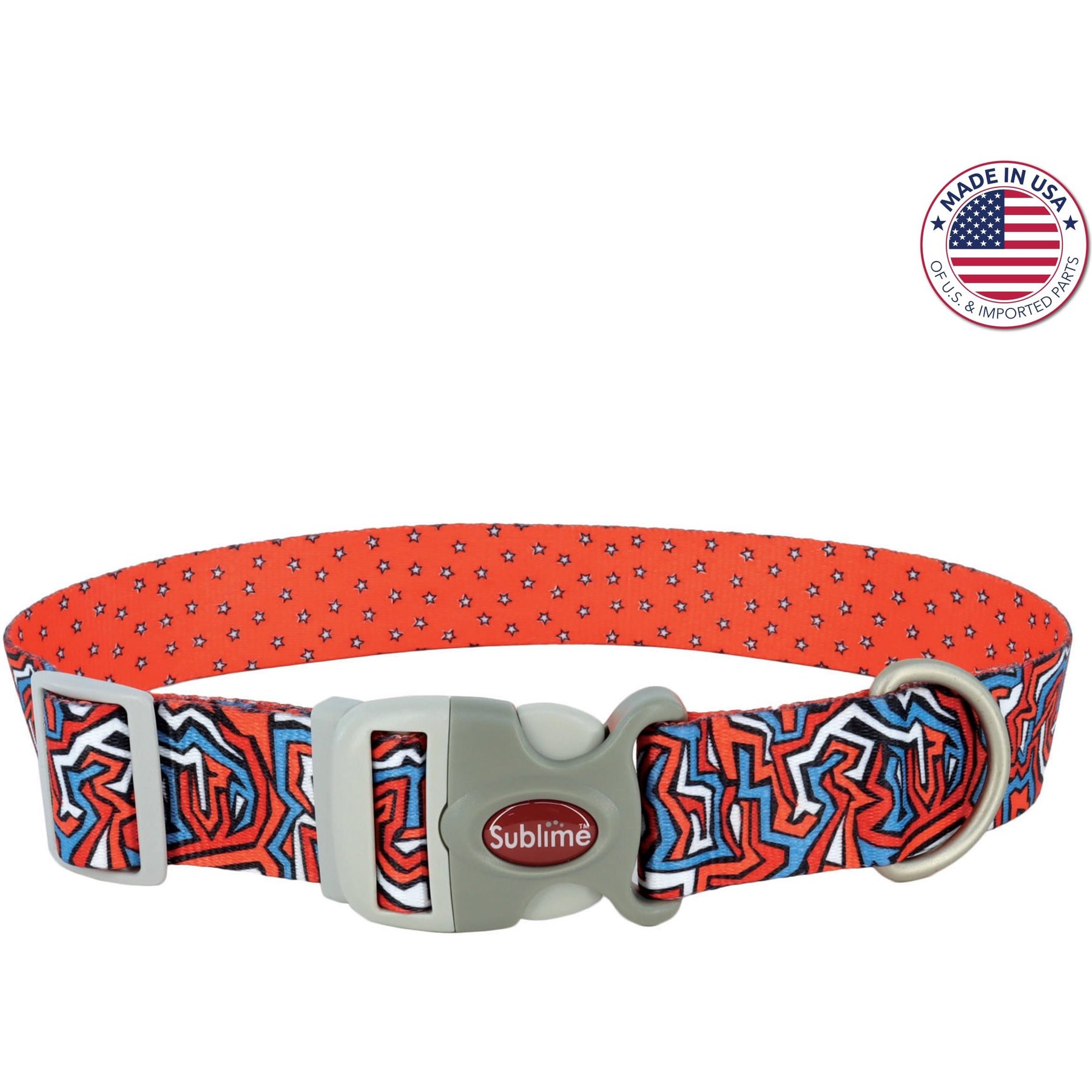 Sublime Adjustable Dog Collar, Red Blue Graffiti with Red Stars, Large: 18-26-in, 1 1/2-in wide