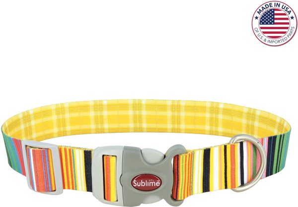 Show full view: Sublime Adjustable Dog Collar, Sublime Stripe with Gold Plaid, Small: 8-12-in neck, 3/4-in wide slide 1 of 8