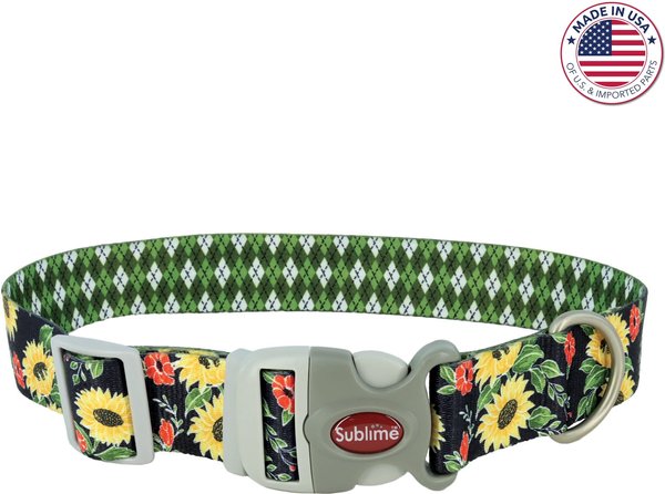 Show full view: Sublime Adjustable Dog Collar, Sunflower with Green Argyle, Small: 8-12-in neck, 3/4-in wide slide 1 of 8