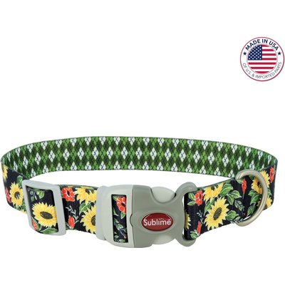 Sublime Sublime Adjustable Dog Collar, Sunflower with Green Argyle, Small: 8-12-in neck, 3/4-in wide