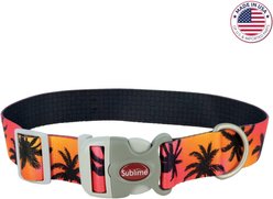 Sublime Adjustable Dog Collar, Sunset Palms with Black Grid, Medium: 12-18-in neck, 1-in wide