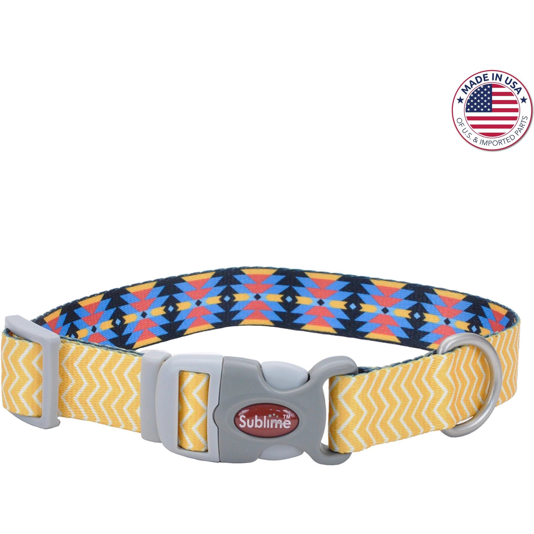 Sublime Adjustable Dog Collar, Yellow Chevron Aztec, Medium: 12-18-in neck, 1-in wide