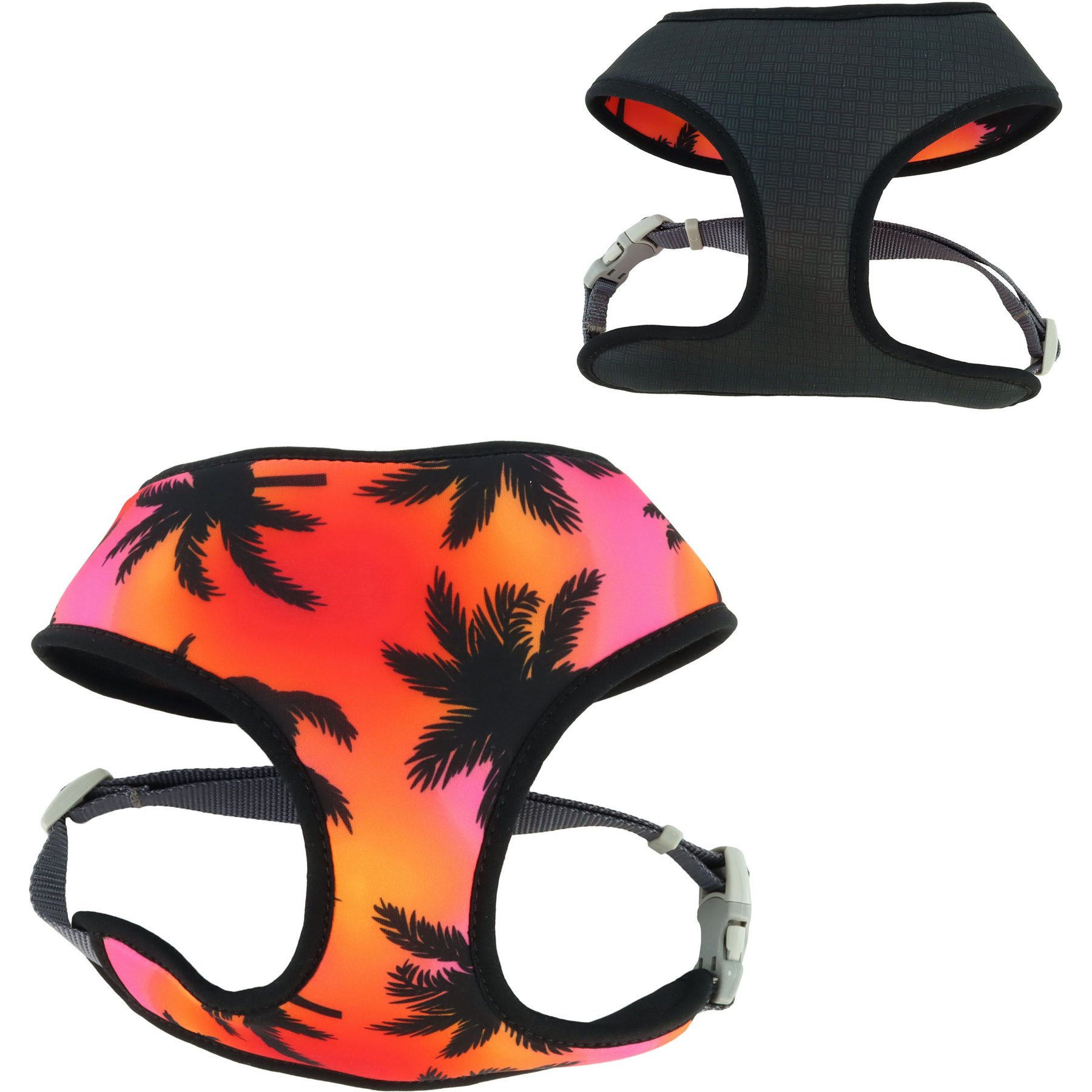 Sublime Reversible Dog Harness, Sunset Palms with Black Grid, Small: 19-23-in chest
