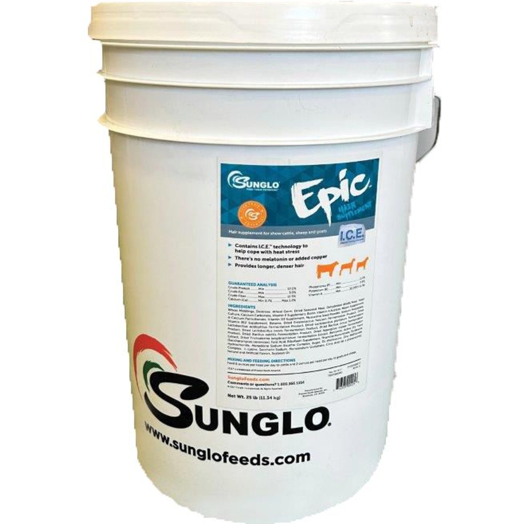 Sunglo Epic I.C.E. Hair & Wool Show Cattle, Sheep & Goat Supplement, 25-lb bucket