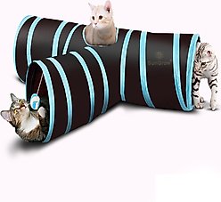 SunGrow Collapsible Entertainment Cat & Rabbit Tunnel Bed, Interactive Stimulation Toy for Indoor Cats, Turquoise & Black