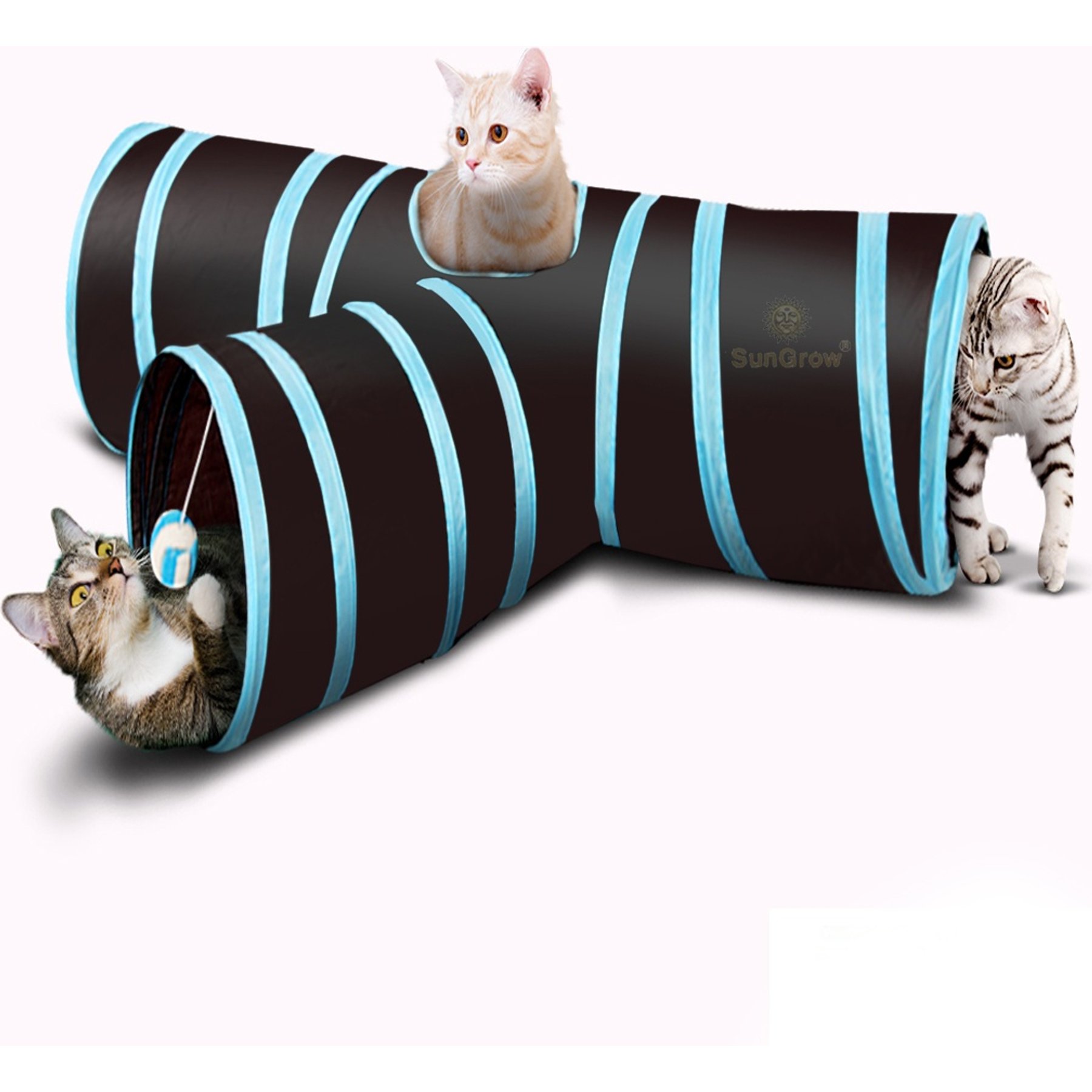 SunGrow Collapsible Entertainment Cat & Rabbit Tunnel Bed, Interactive Stimulation Toy for Indoor Cats, Turquoise & Black