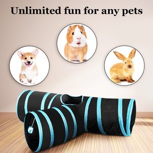 SunGrow Collapsible Entertainment Cat & Rabbit Tunnel Bed, Interactive Stimulation Toy for Indoor Cats, Turquoise & Black