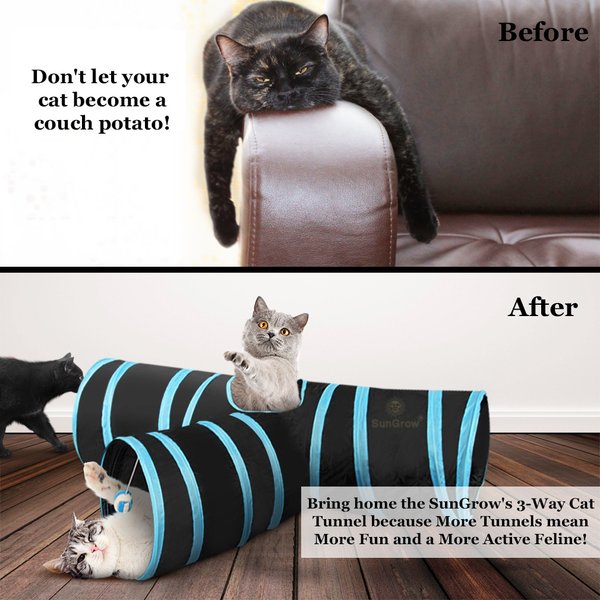 SunGrow Collapsible Entertainment Cat & Rabbit Tunnel Bed, Interactive Stimulation Toy for Indoor Cats, Turquoise & Black