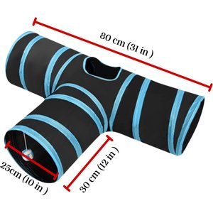 SunGrow Collapsible Entertainment Cat & Rabbit Tunnel Bed, Interactive Stimulation Toy for Indoor Cats, Turquoise & Black