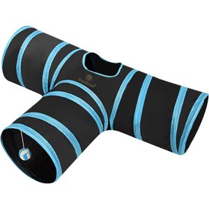 SunGrow Collapsible Entertainment Cat & Rabbit Tunnel Bed, Interactive Stimulation Toy for Indoor Cats, Turquoise & Black