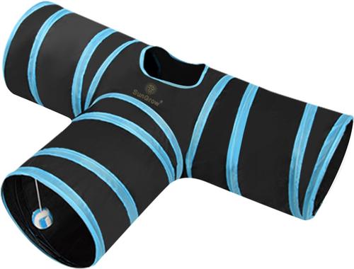 Show full view: SunGrow Collapsible Entertainment Cat & Rabbit Tunnel Bed, Interactive Stimulation Toy for Indoor Cats, Turquoise & Black slide 2 of 6