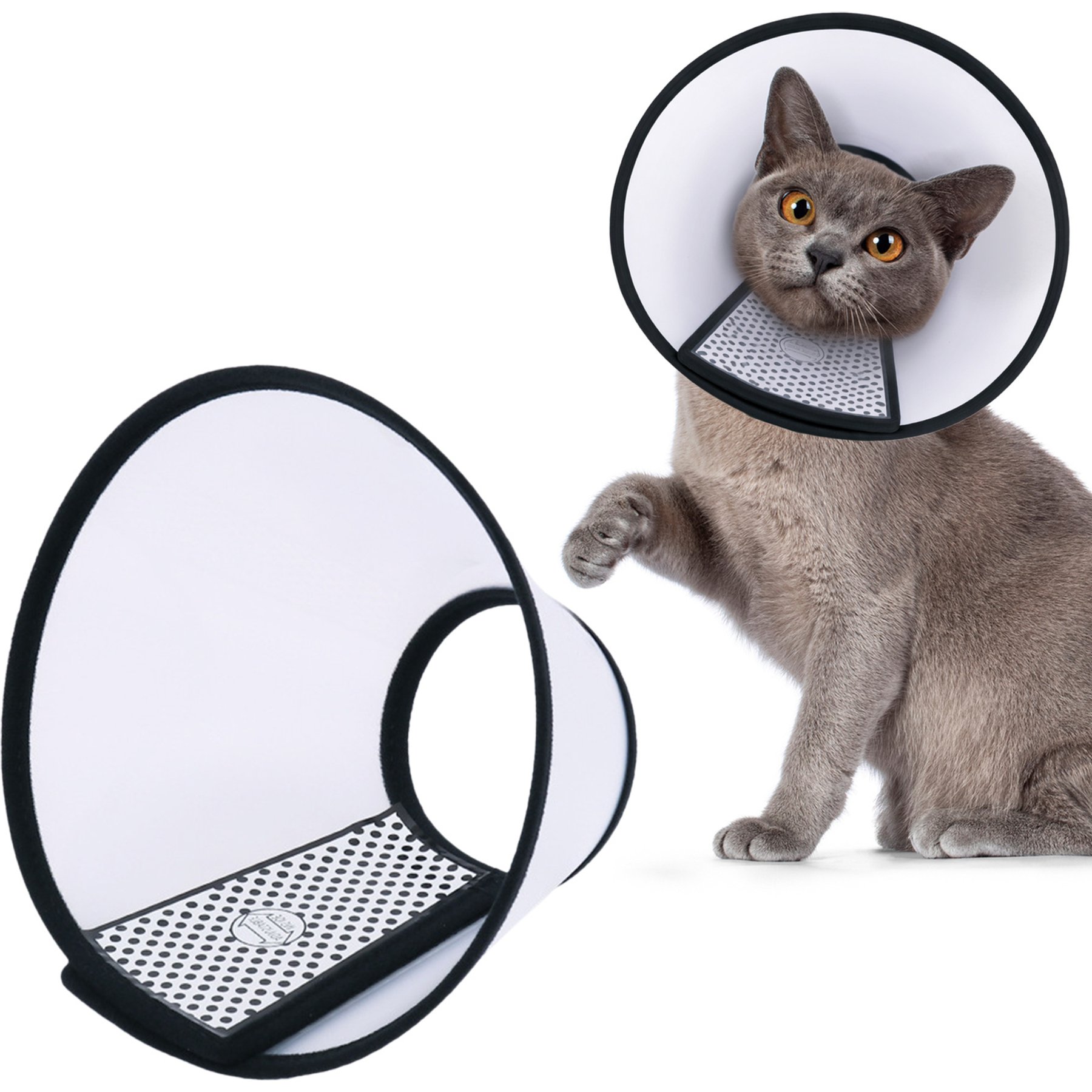 SunGrow Adjustable Lightweight Plastic Elizabethan Collar Recovery Cat Cone, Black, Medium