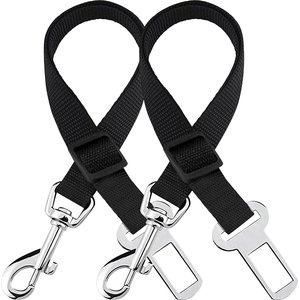 SunGrow Adjustable Safety Tether Dog & Cat Seat Belt Travel Accessories, 2 count, Black