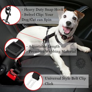 SunGrow Adjustable Safety Tether Dog & Cat Seat Belt Travel Accessories, 2 count, Black