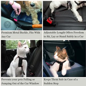 SunGrow Adjustable Safety Tether Dog & Cat Seat Belt Travel Accessories, 2 count, Black