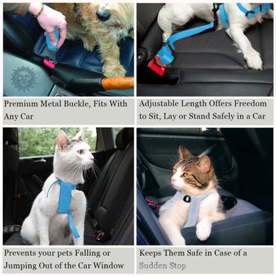 Show full view: SunGrow Adjustable Safety Tether Dog & Cat Seat Belt Travel Accessories, 2 count, Blue slide 6 of 9