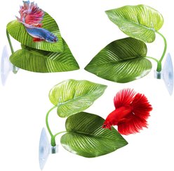 Vila African Dwarf Frog & Betta Bed Leaf Hammock with Suction Cups Fish Sleeping Pad Tank & Aquarium Plastic Plants, 3 count