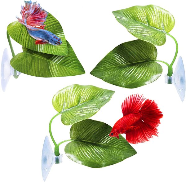 Vila African Dwarf Frog & Betta Bed Leaf Hammock with Suction Cups Fish Sleeping Pad Tank & Aquarium Plastic Plants, 3 count