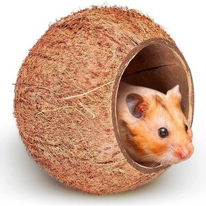 SunGrow Bedding & Sand Bath Container Cozy Hideout Coconut Hut Small-Pet Litter Box