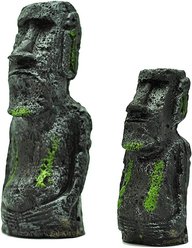 SunGrow Betta Fish Moai Easter Island Head Aquarium Ornament, 2-pack, 7-in & 5-in slide 2 of 6
