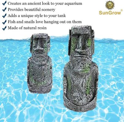 Show full view: SunGrow Betta Fish Moai Easter Island Head Aquarium Ornament, 2-pack, 7-in & 5-in slide 3 of 6