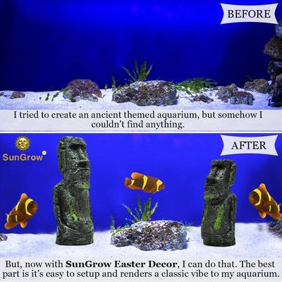 Show full view: SunGrow Betta Fish Moai Easter Island Head Aquarium Ornament, 2-pack, 7-in & 5-in slide 4 of 6