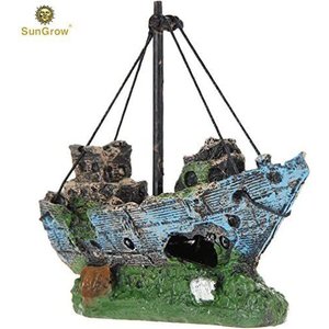 SunGrow Betta Shipwreck Resin Boat Aquarium Ornament & Fish Tank Decor