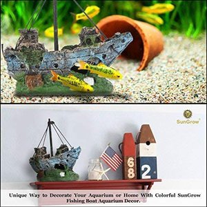 SunGrow Betta Shipwreck Resin Boat Aquarium Ornament & Fish Tank Decor