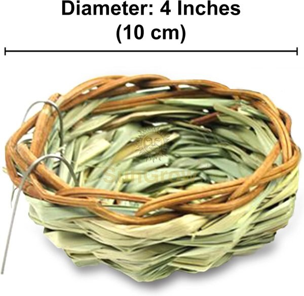 SunGrow Canary & Finch Nesting Material in Bird Cage Handmade Grass Basket, 4-in diameter