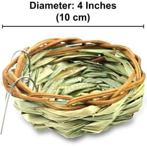 SunGrow Canary & Finch Nesting Material in Bird Cage Handmade Grass Basket, 4-in diameter