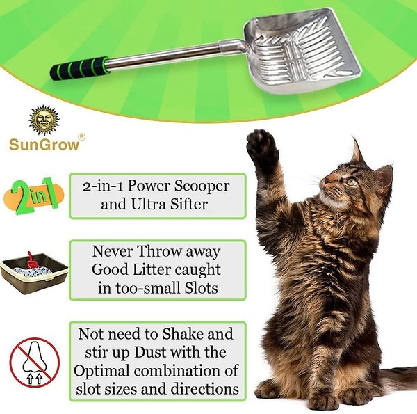 SunGrow Cat Long Handle Metal Scoop for Clumping Clay Litter & Poop Picker Upper