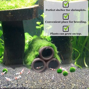 SunGrow Ceramic Shrimp & Betta Fish Hides for Aquarium, Breeding & Spawning Tube Tunnel, 3 count