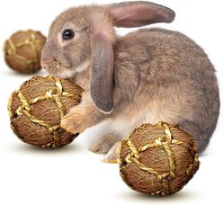 SunGrow Coconut Fiber Rabbit & Guinea Pigs Chew & Exercise Balls Teeth Grinding Treat, 3 count