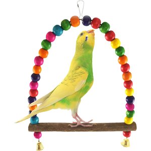 SunGrow Colorful Beaded Parakeet Bird Swing & Perch Stand with Mini Bells Cage Accessories