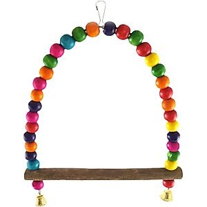 SunGrow Colorful Beaded Parakeet Bird Swing & Perch Stand with Mini Bells Cage Accessories