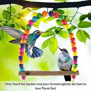 SunGrow Colorful Beaded Parakeet Bird Swing & Perch Stand with Mini Bells Cage Accessories