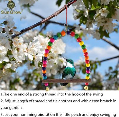 Show full view: SunGrow Colorful Beaded Parakeet Bird Swing & Perch Stand with Mini Bells Cage Accessories slide 5 of 7