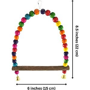 SunGrow Colorful Beaded Parakeet Bird Swing & Perch Stand with Mini Bells Cage Accessories
