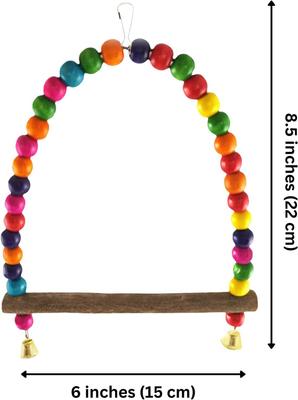 Show full view: SunGrow Colorful Beaded Parakeet Bird Swing & Perch Stand with Mini Bells Cage Accessories slide 6 of 7
