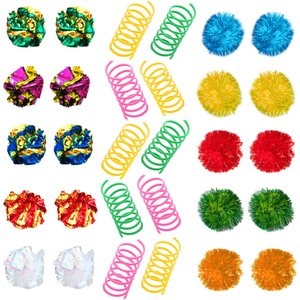 SunGrow Colorful Bouncy Springs, Pom Pom Balls & Interactive Sprinkle Cat Toys, 30 count