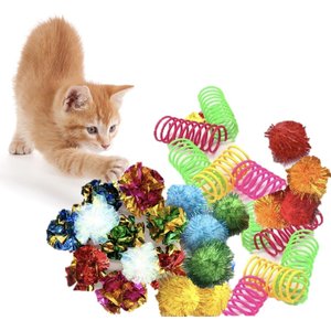 SunGrow Colorful Bouncy Springs, Pom Pom Balls & Interactive Sprinkle Cat Toys, 30 count