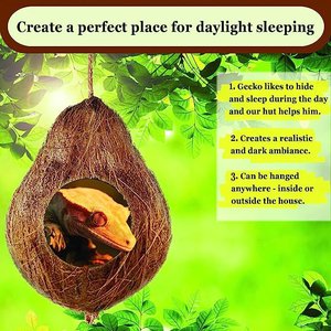 SunGrow Crested & Leopard Gecko Coconut Hide, Humid Cave for Frog, Reptile & Amphibian